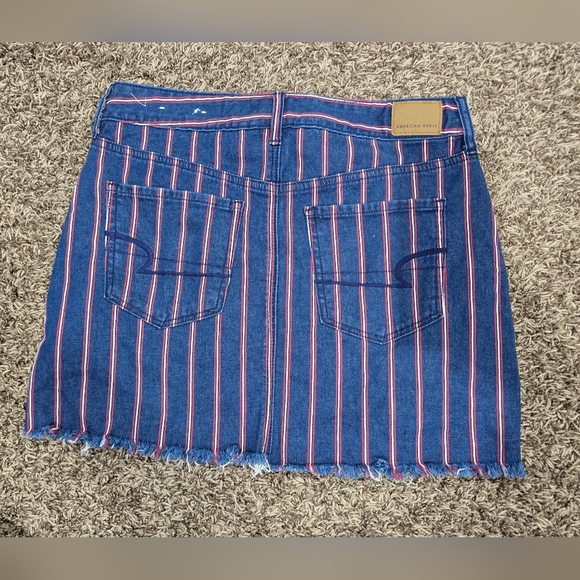 American Eagle Super Stretch Hi-Rise Denim Mini Skirt Red Stripe Size 10 NWOT - Picture 5 of 8